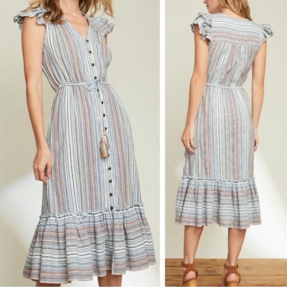 VERONICA BEARD Stripped Tinzia Midi Dress Blue Multi Size Small